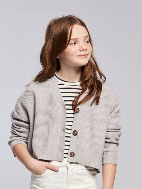 Gilet court fille écru+gris chiné 4 - vertbaudet enfant 