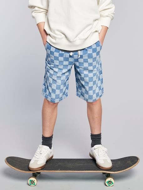 Bermuda motif damier forme loose denim bleached 2 - vertbaudet enfant 