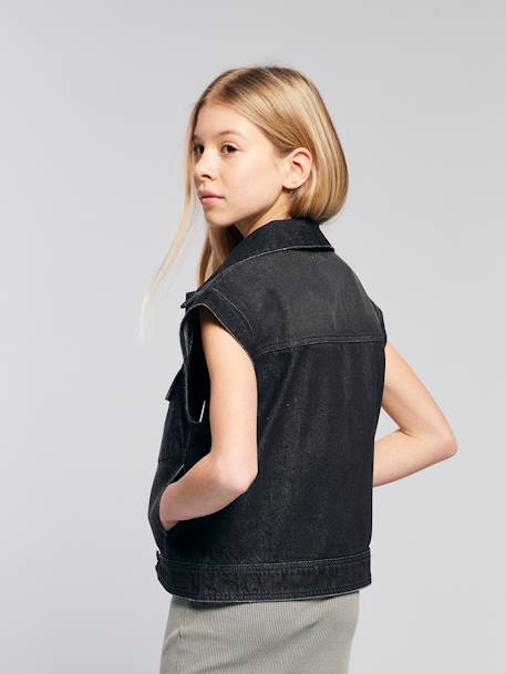 Veste en jean oversize sans manches fille denim gris 7 - vertbaudet enfant 