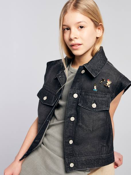 Veste en jean oversize sans manches fille denim gris 1 - vertbaudet enfant 