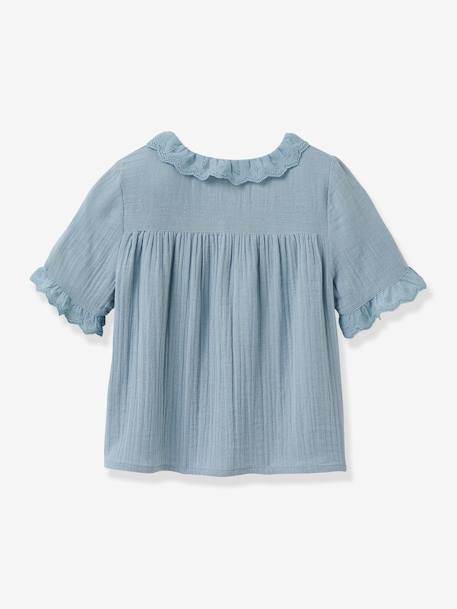 Chemise fille en gaze - coton biologique bleu jean+vert sauge 3 - vertbaudet enfant 