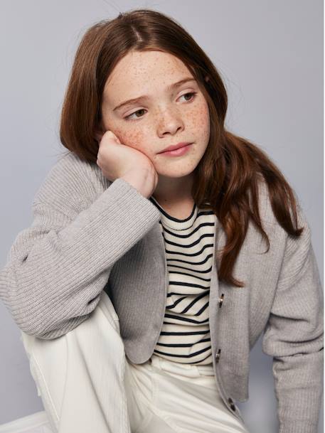 Gilet court fille écru+gris chiné 5 - vertbaudet enfant 