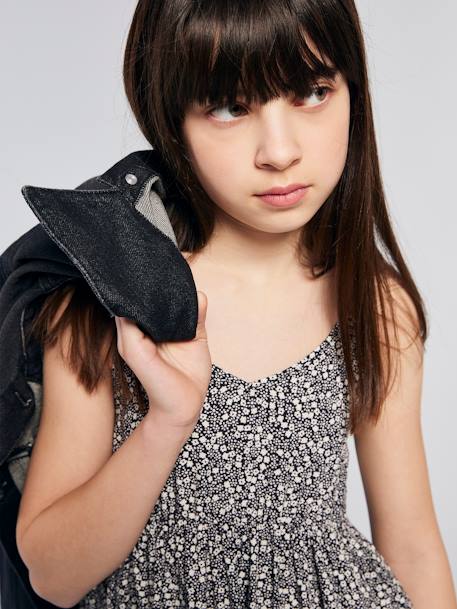 Robe courte à bretelles motifs fleurs gris imprimé 6 - vertbaudet enfant 