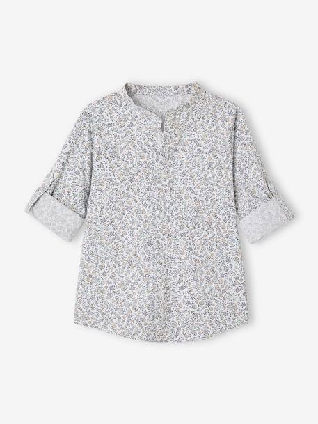 Chemise fleurie à col Mao garçon beige imprimé+bleu imprimé 4 - vertbaudet enfant 