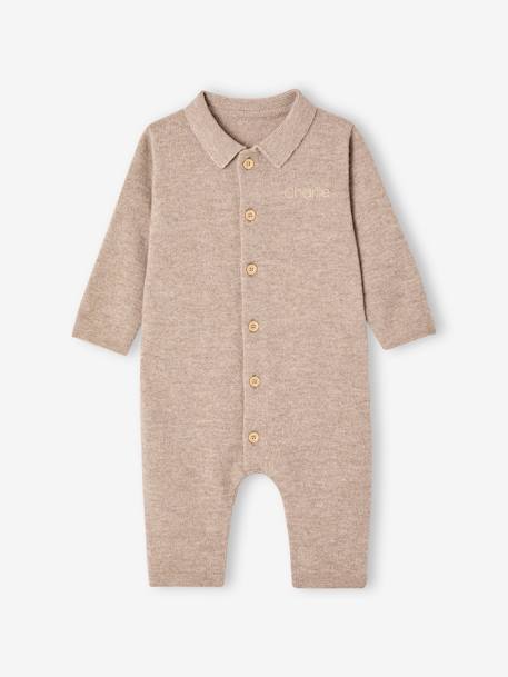 Combinaison naissance en laine et cachemire personnalisable beige chiné 8 - vertbaudet enfant 