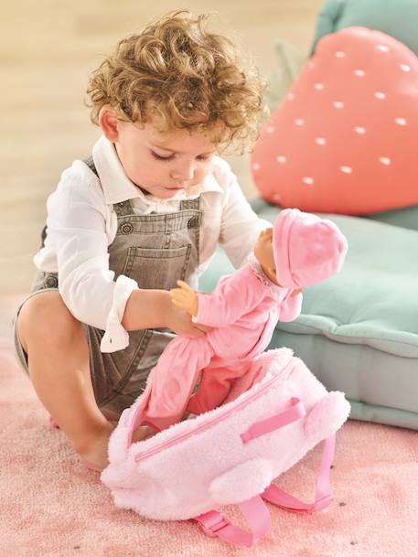 Sac à dos porte poupon peluche rose rose 2 - vertbaudet enfant 