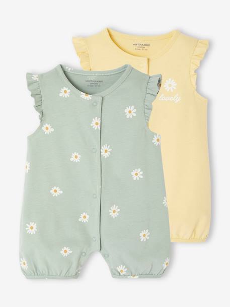 Lot de 2 combishorts de nuit bébé fleuris vert sauge 1 - vertbaudet enfant 