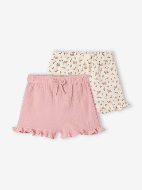 Lot de 2 shorts naissance 1 uni + 1 imprimé rose 1 - vertbaudet enfant 