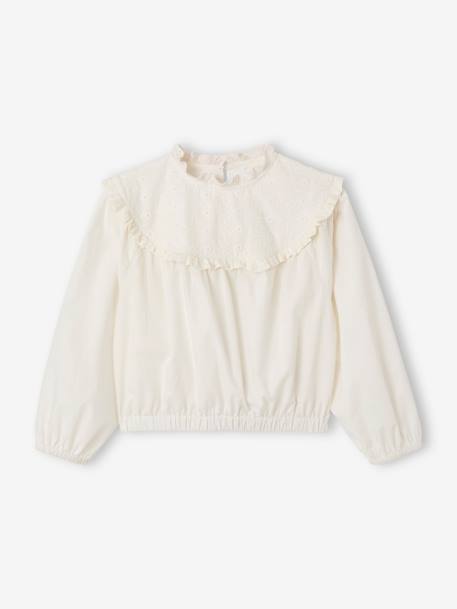 Blouse bi- matière fille détails en broderie anglaise écru 1 - vertbaudet enfant 