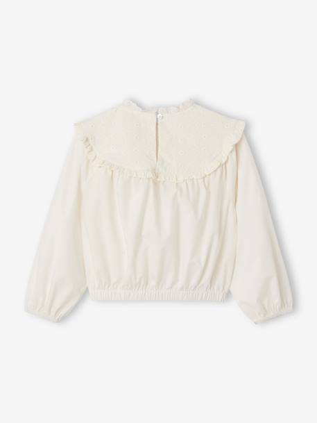 Blouse bi- matière fille détails en broderie anglaise écru 2 - vertbaudet enfant 