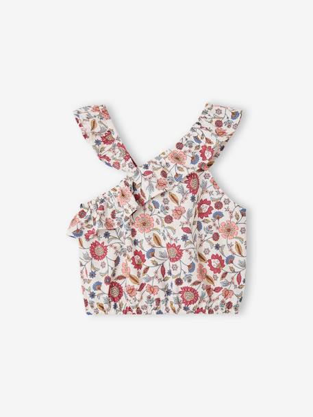 Blouse à volant asymétrique fille imprimée fleurs écru 3 - vertbaudet enfant 