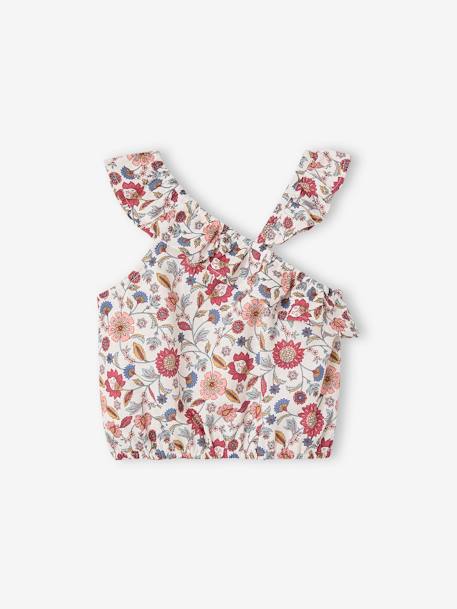Blouse à volant asymétrique fille imprimée fleurs écru 2 - vertbaudet enfant 