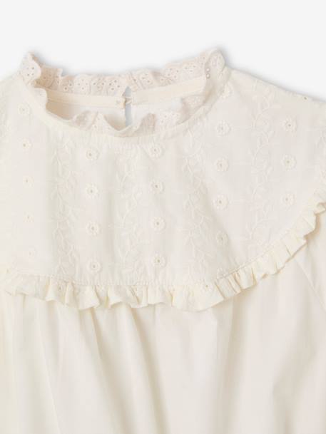 Blouse bi- matière fille détails en broderie anglaise écru 3 - vertbaudet enfant 