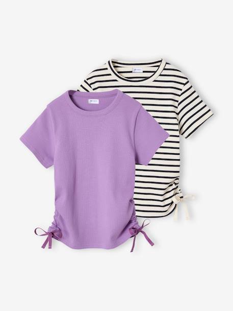 Lot 2 tee-shirts à liens coulissants fille violet 1 - vertbaudet enfant 