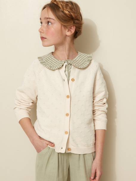 Cardigan fille points fantaisie écru+rose pâle 3 - vertbaudet enfant 