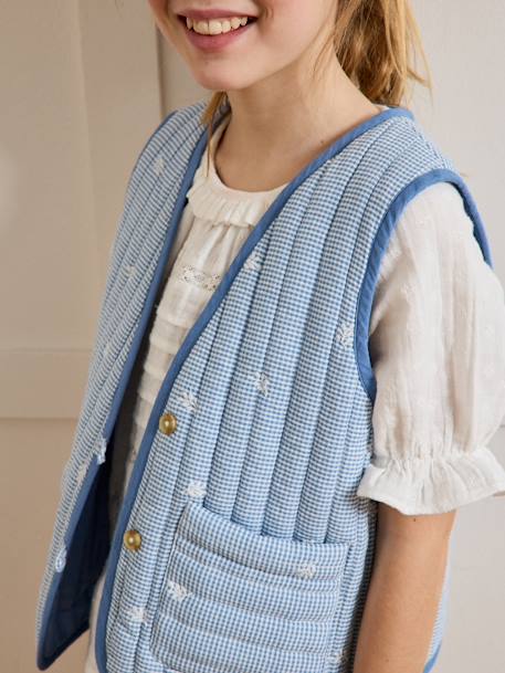 Veste matelassée sans manches fille vichy brodé carreaux bleu 3 - vertbaudet enfant 