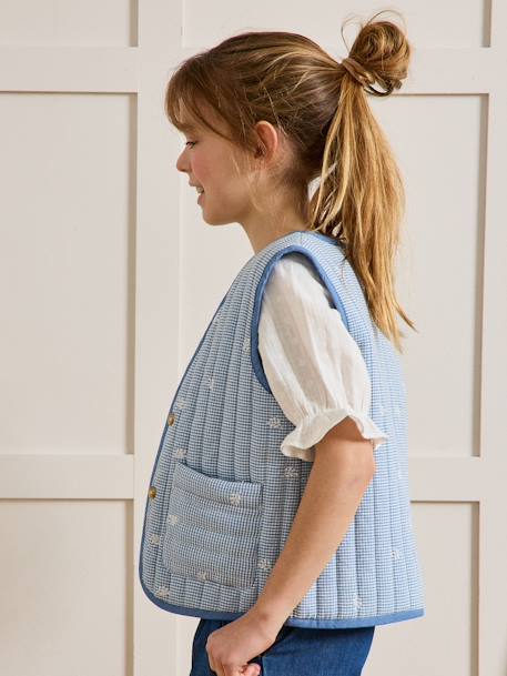 Veste matelassée sans manches fille vichy brodé carreaux bleu 7 - vertbaudet enfant 