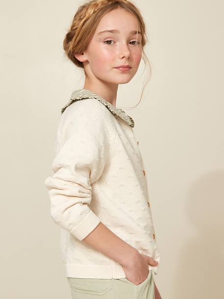 Cardigan fille points fantaisie écru+rose pâle 2 - vertbaudet enfant 