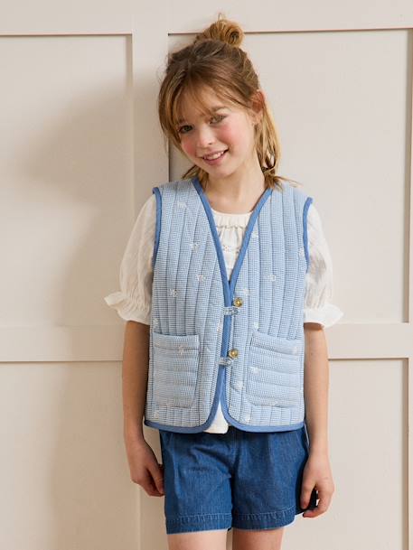 Veste matelassée sans manches fille vichy brodé carreaux bleu 4 - vertbaudet enfant 