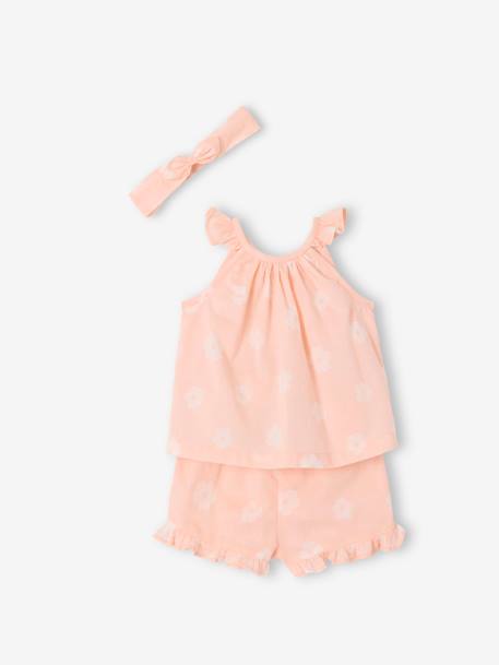 Ensemble imprimé débardeur + short + bandeau bébé fille rose pâle 2 - vertbaudet enfant 