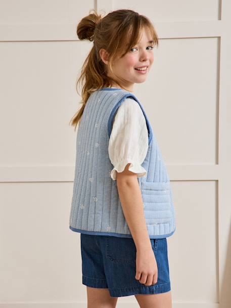 Veste matelassée sans manches fille vichy brodé carreaux bleu 5 - vertbaudet enfant 