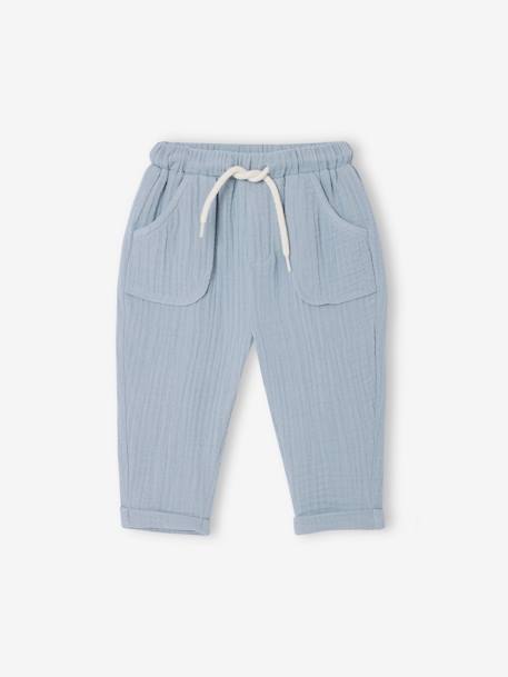 Pantalon en gaze coton bébé bleu grisé 1 - vertbaudet enfant 