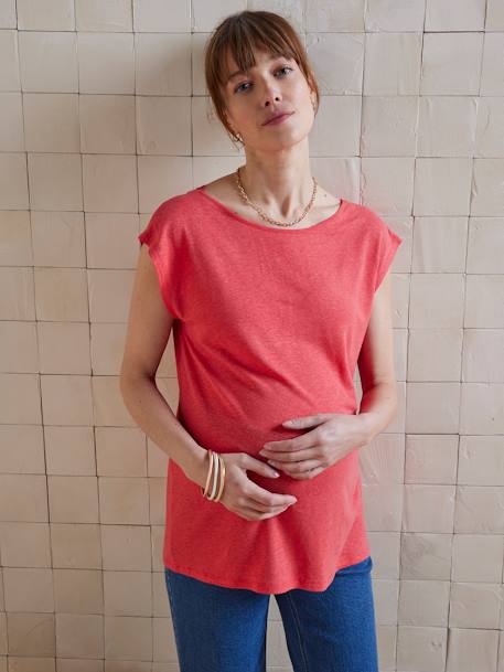T-shirt de grossesse devant/dos en lin mélangé grenadine+vieux rose 2 - vertbaudet enfant 