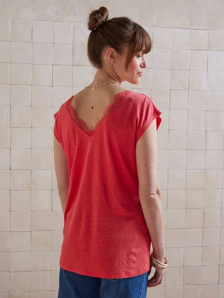 T-shirt de grossesse devant/dos en lin mélangé grenadine+vieux rose 3 - vertbaudet enfant 