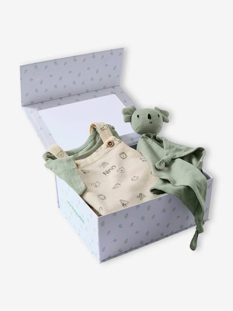 Coffret 3 pièces tee-shirt + salopette personnalisable + doudou bébé vert sauge 6 - vertbaudet enfant 