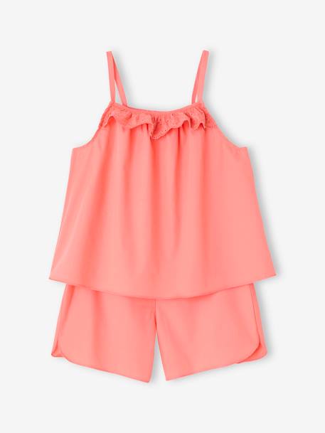 Pyjashort fille volant brodé corail 2 - vertbaudet enfant 