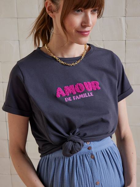 Tee-shirt grossesse et allaitement à message en coton bio GRIS FONCE UNI AVEC DECOR 4 - vertbaudet enfant 