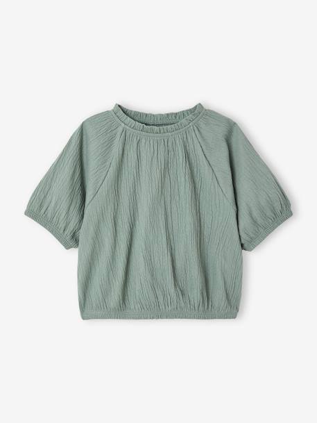 Tee-shirt blouse forme crop fille corail+écru+vert sauge 10 - vertbaudet enfant 