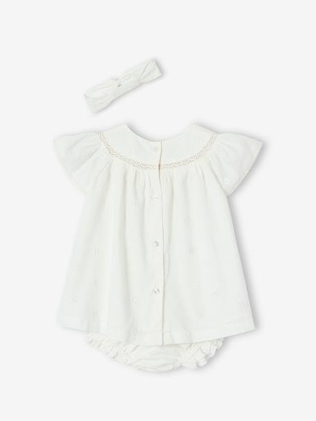 Ensemble naissance en broderie anglaise robe, culotte et bandeau écru 4 - vertbaudet enfant 