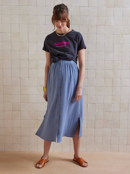 Tee-shirt grossesse et allaitement à message en coton bio GRIS FONCE UNI AVEC DECOR 1 - vertbaudet enfant 
