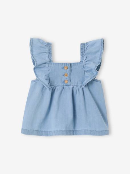 Blouse manches courtes volantées bébé en denim léger denim bleached 1 - vertbaudet enfant 