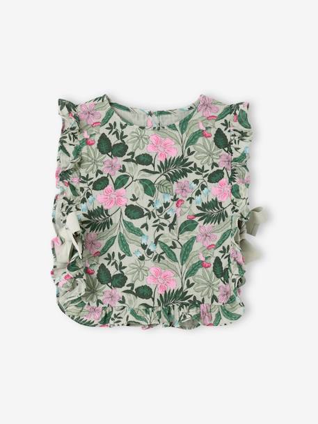 Blouse plastron en gaze imprimée fille vert sauge 2 - vertbaudet enfant 