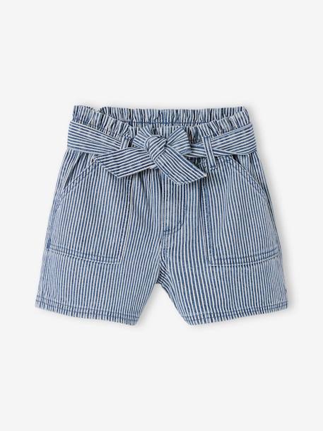Short paperbag rayé fille rayé bleu 2 - vertbaudet enfant 