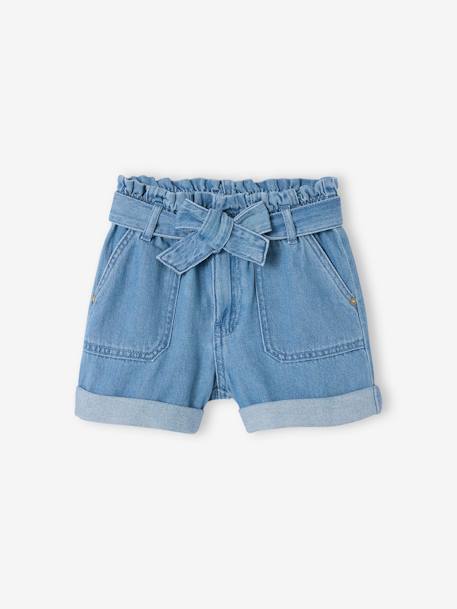 Short fille en denim léger style paperbag bleu clair 2 - vertbaudet enfant 