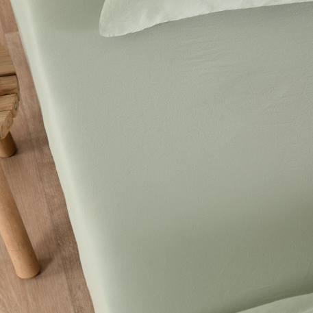 Drap housse 1 personne satin de coton bio lavé Ambre+Blanc craie+Cyprès+Lin+Peach+Tilleul 31 - vertbaudet enfant 