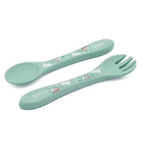 Set fourchette et cuillère en silicone animaux Beige+Menthe+Orange+Rose+Vert+Vert paon 11 - vertbaudet enfant 