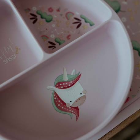 Assiette compartimentée en silicone avec ventouse animaux Menthe+Rose+Vert 12 - vertbaudet enfant 