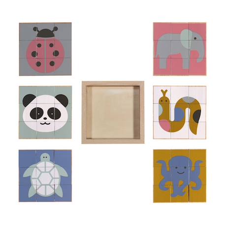 Puzzle cubes animaux en bois Multicolore 6 - vertbaudet enfant 