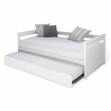 Pack lit gigogne avec 2 matelas bois massif izao Blanc+Bois naturel 6 - vertbaudet enfant 