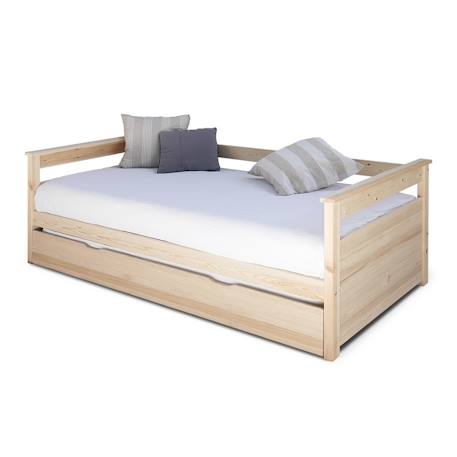 Lit banquette gigogne bois massif izao Blanc+Bois naturel 7 - vertbaudet enfant 