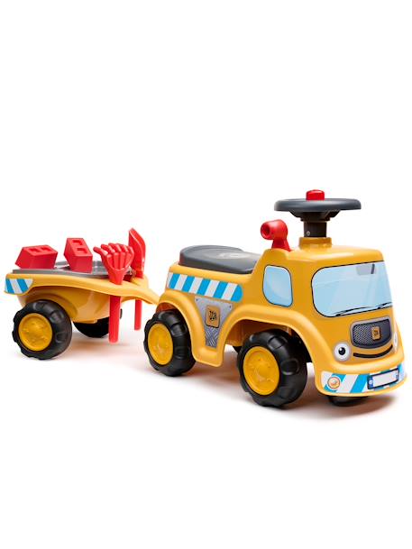 Porteur chantier avec assise ouvrante et volant directionnel avec klaxon, remorque et jeux de sable Gris anthracite+Jaune JCB+Jaune Volvo 7 - vertbaudet enfant 