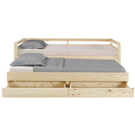 Pack lit banquette gigogne avec 2 matelas bois massif alma Blanc+Bois naturel 5 - vertbaudet enfant 