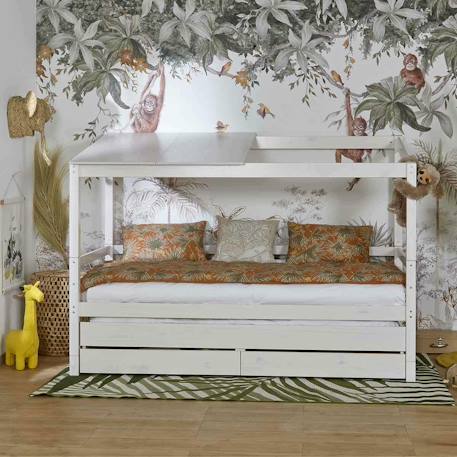 Lit cabane gigogne bois massif alma Blanc+Bois 1 - vertbaudet enfant 