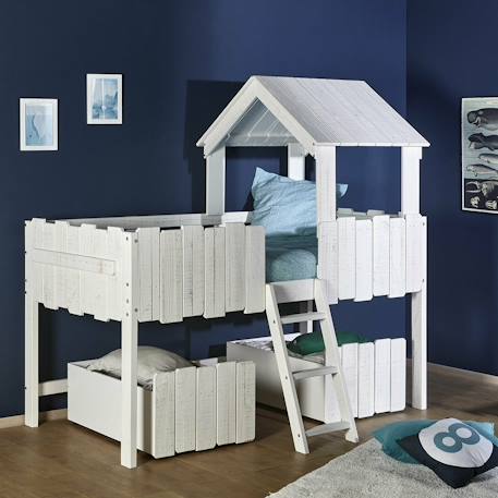 Lit cabane mi-hauteur avec tiroirs bois massif donnie Blanc 1 - vertbaudet enfant 