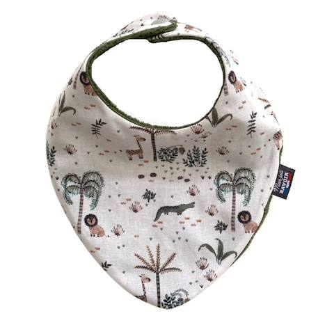 Bavoir bandana (bleu imprimé feuilles) Animaux polaires+Blanc étoiles+Bleu imprimé feuilles+Gris étoiles+Jaune étoiles+Jaune feuilles+Kaki triangles+Koala moutarde+Menthe+Monaha+Oasis+Ourson+Petites oies+Rose étoiles+Rose pâle étoiles+Savane+Sunny 54 - vertbaudet enfant 