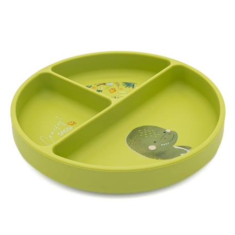 Assiette compartimentée en silicone avec ventouse animaux Menthe+Rose+Vert 17 - vertbaudet enfant 